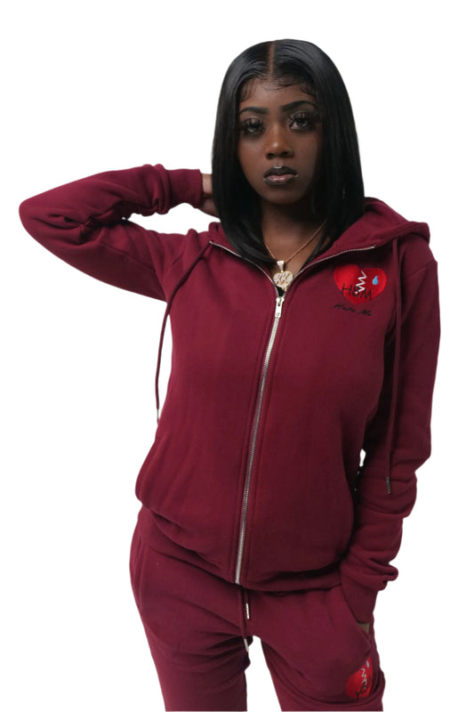 Burgundy Hate Me Jogging Suit Set