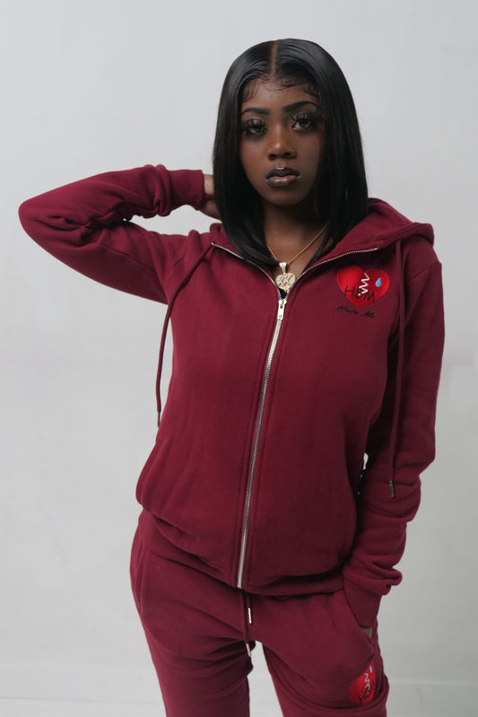 Burgundy Hate Me Jogging Suit Set