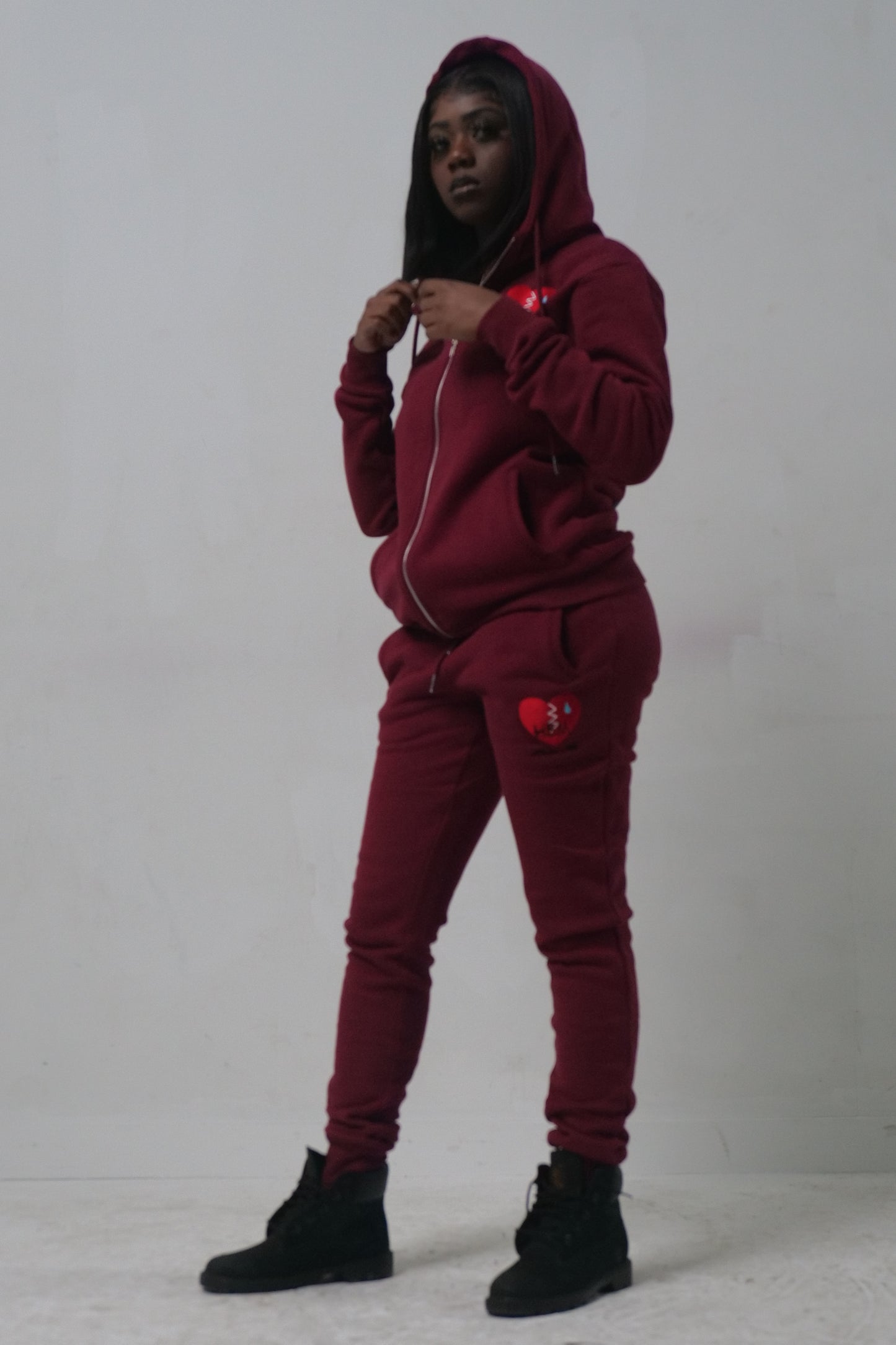 Burgundy Hate Me Jogging Suit Set